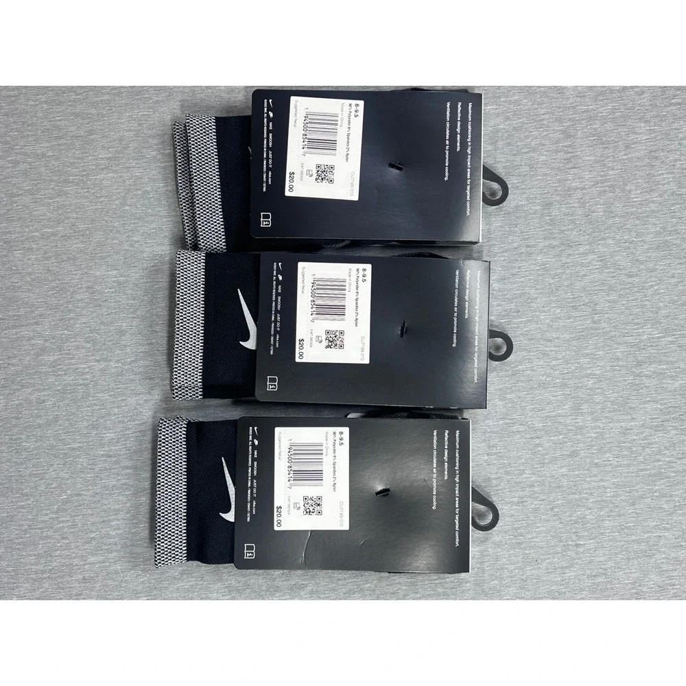 Lot 3 Nike Spark Running Ankle Socks Black Cushioned Dri-FIT M 8-9.5‎ W 9.5-11